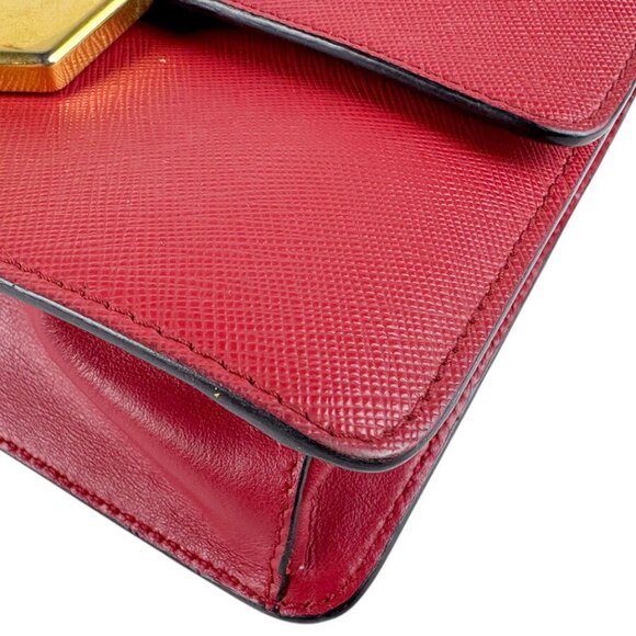 Auth PRADA Crossbody Shoulder Bag Red/Gold Leather/Metal - Picture 7 of 13